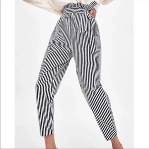 Zara Black and White Striped Cropped Pants